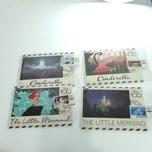 Cinderella Little Mermaid 4 Cards Fun Disney 100 Carnival Postcard Stamp Vary